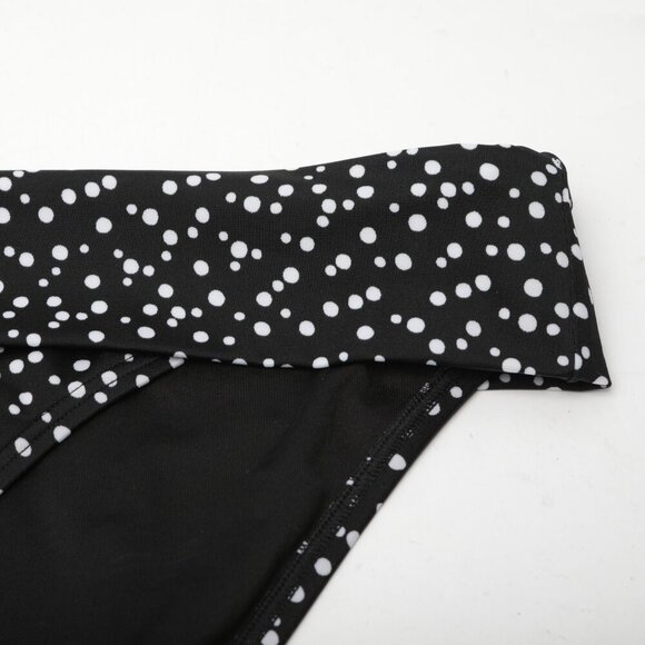 Polka Dot Bikini Bottoms Fold Over Waist Stretch Black White Plus Size Beach - Picture 4 of 4